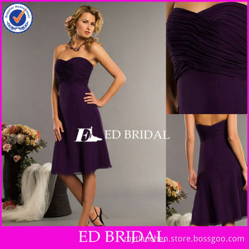 Sheer Pleated Knee Length Purple Bridesmaids Dresses
